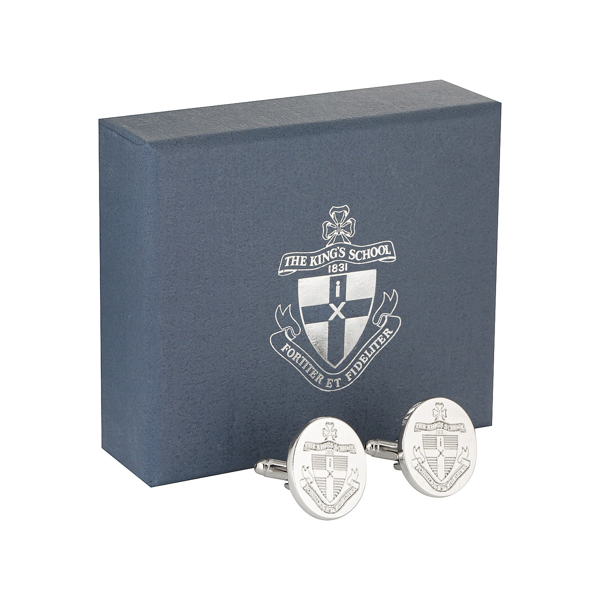 King&#39;s Crested  Silver Cufflink set